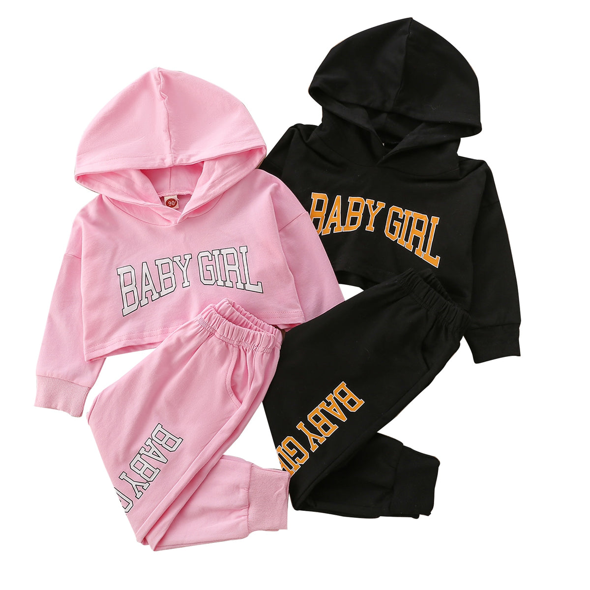 Baby Girl Crop Hoodie Set - Black